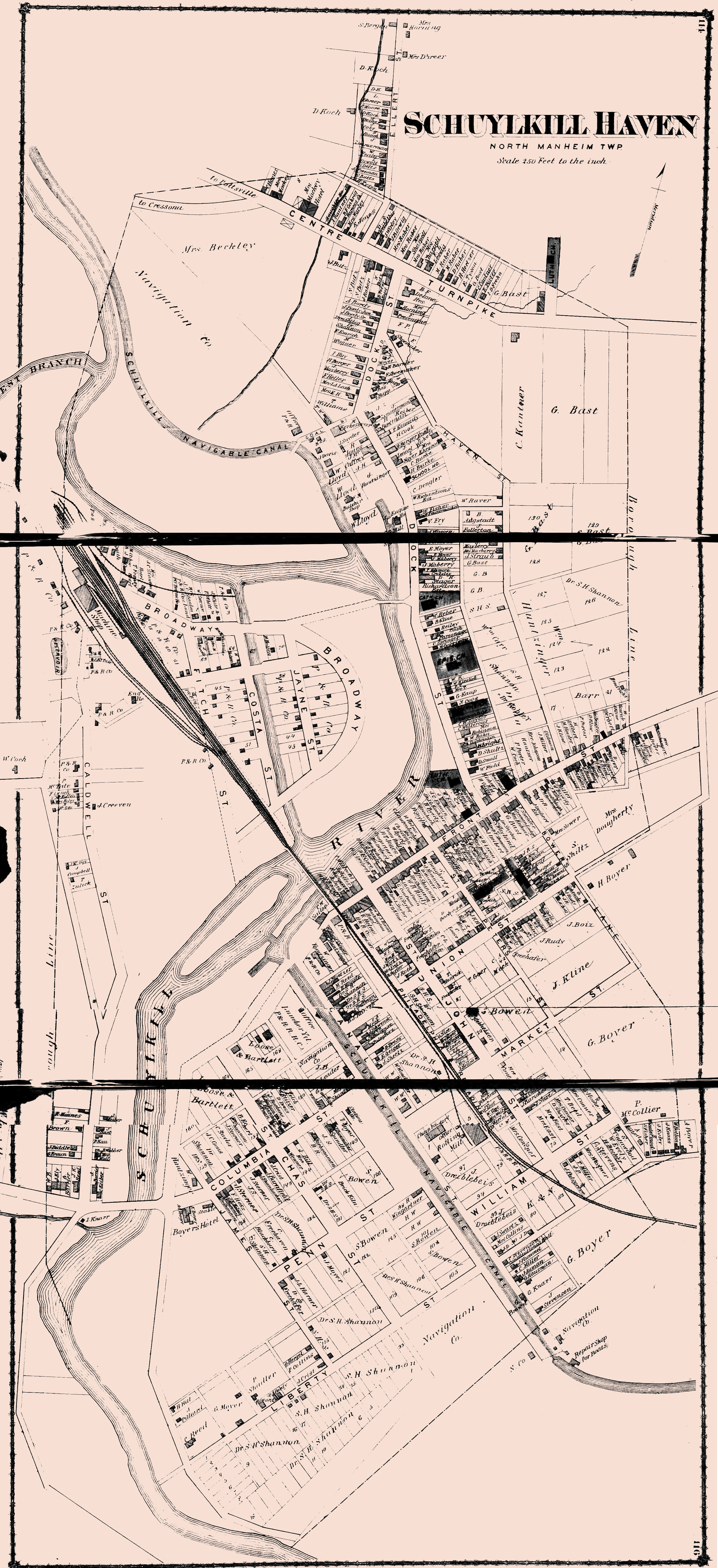 1862 PA MAP Minersville Orwigsburg Monaca St Clair PENNSYLVANIA HISTORY XL HUGE 